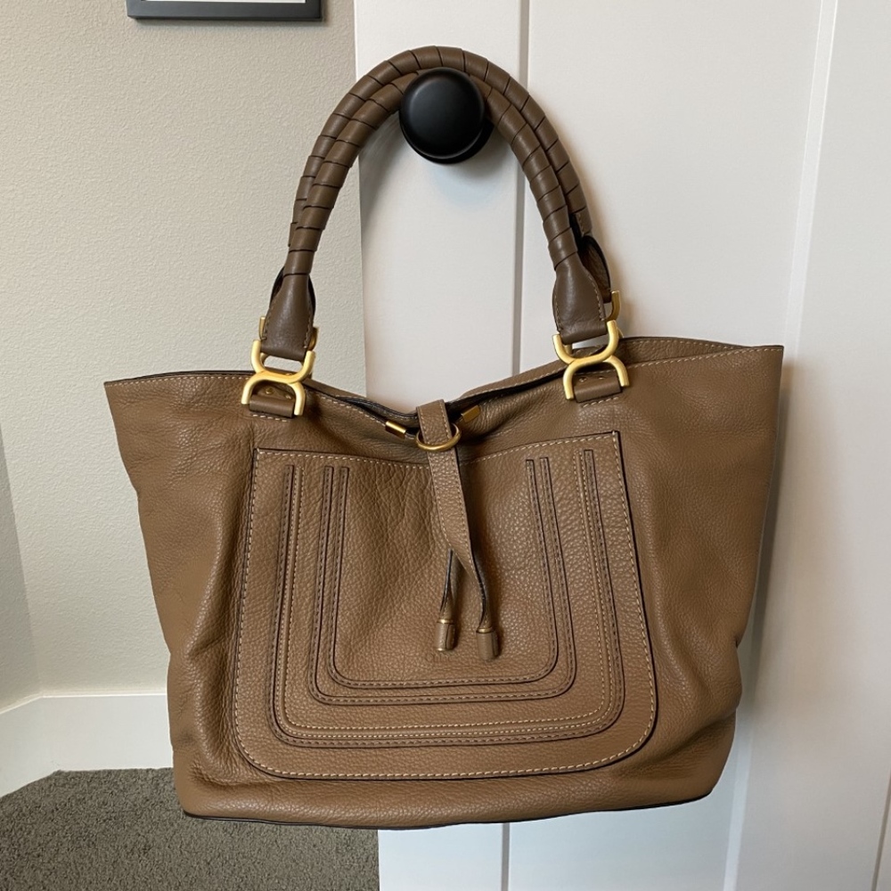 Chloe Taupe Brown Leather Tote with Gold Hardware